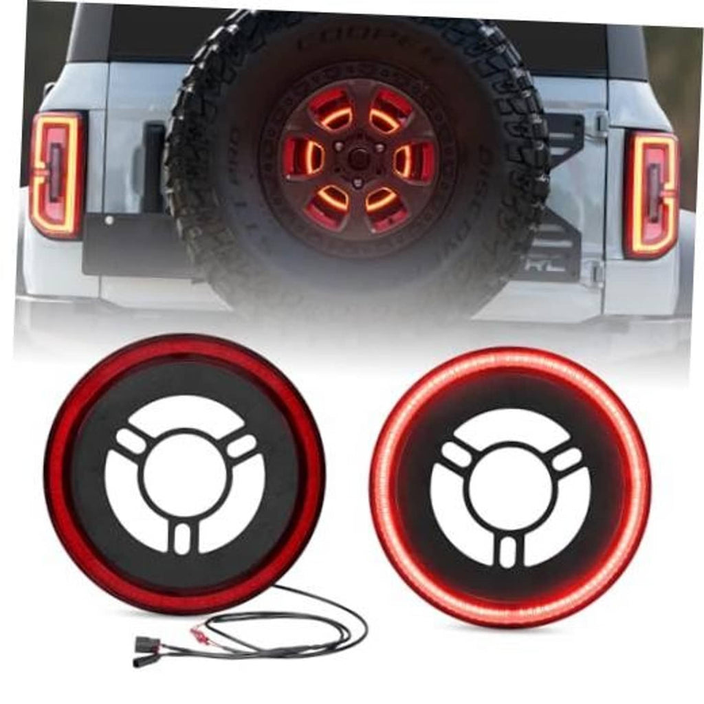 Spare tire brake light lens set with red LED ring, black housing, includes wires