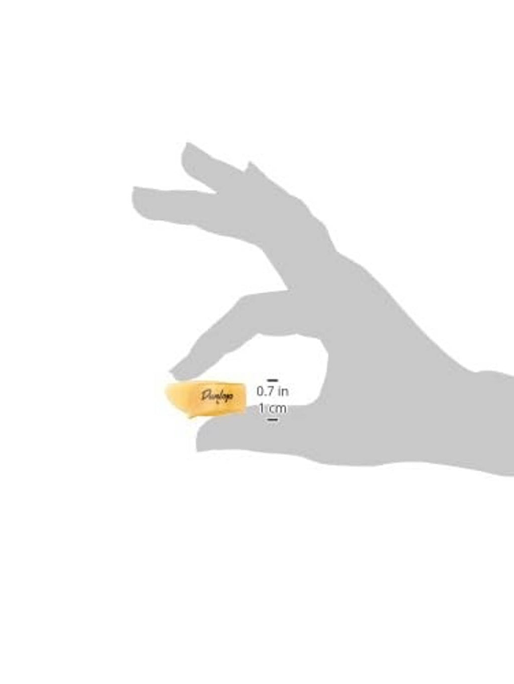 Large yellow Dunlop thumbpick size 0.7 in (1 cm) on hand