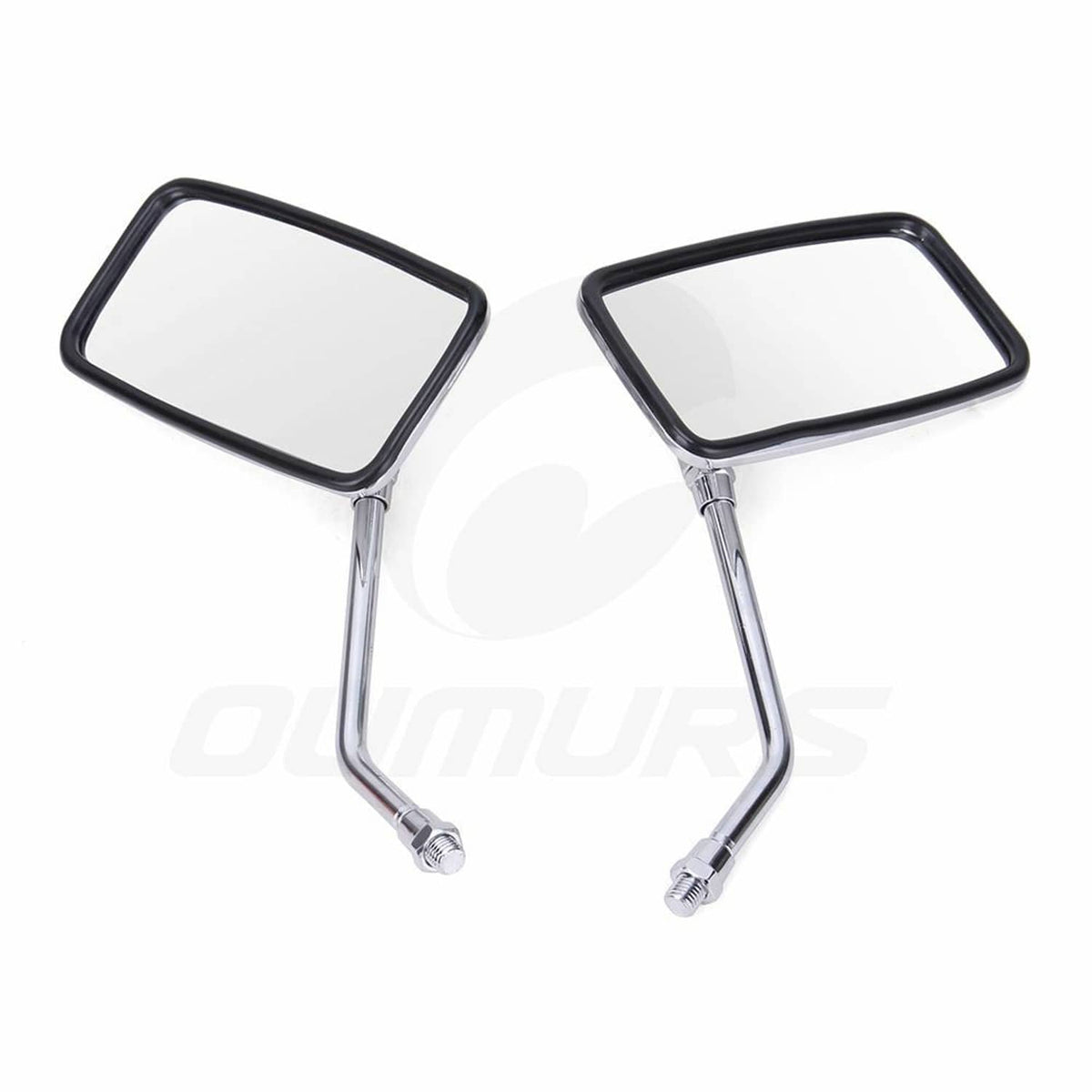 Pair of chrome motorcycle rearview mirrors with black-tinted square glass and mounting stems