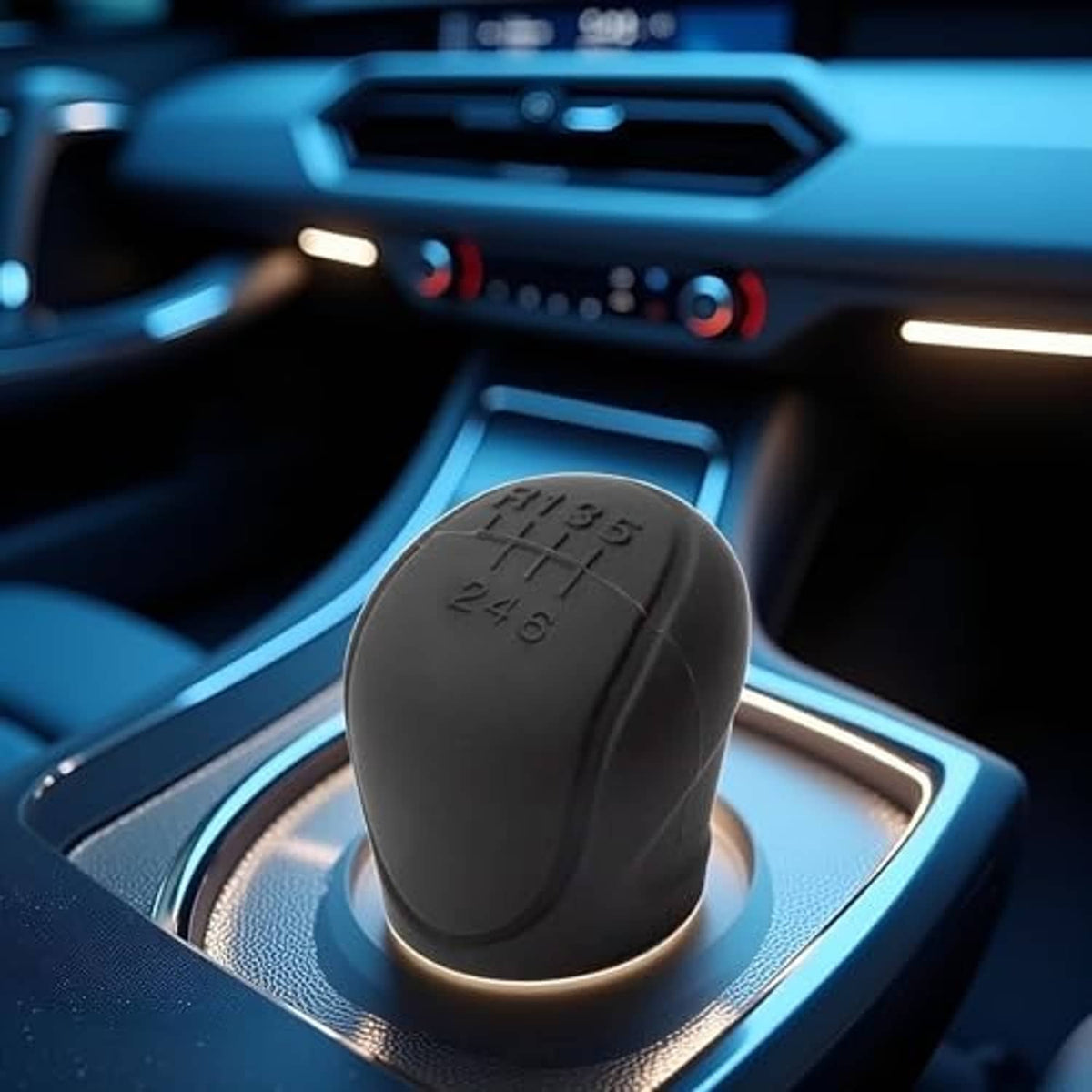 Black silicone manual 6-speed gear shift knob cover with embossed gear positions