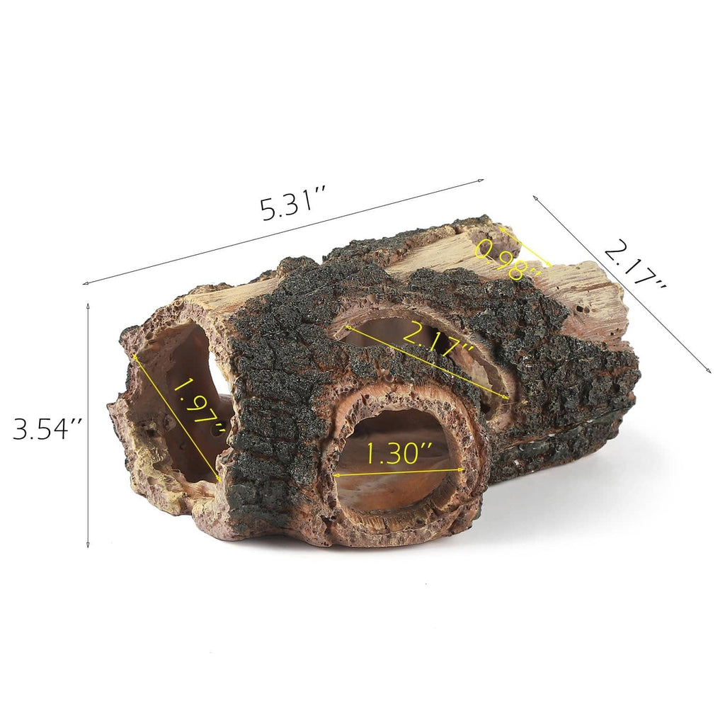 Aquarium resin log decoration with multiple arched openings and hollow tunnel