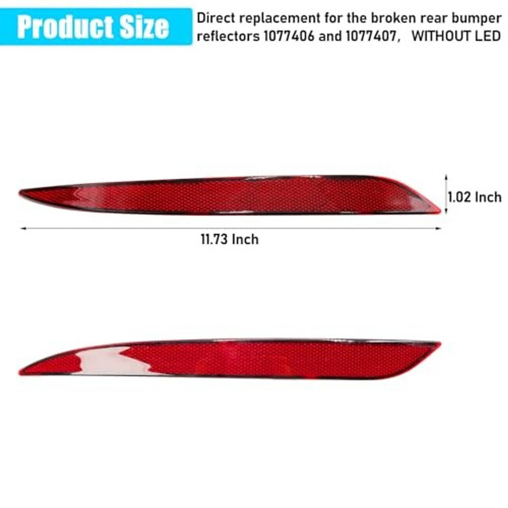 Red left rear bumper reflector light, dimensions shown