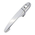 Chrome exterior door handle with circular key cylinder opening and lever
