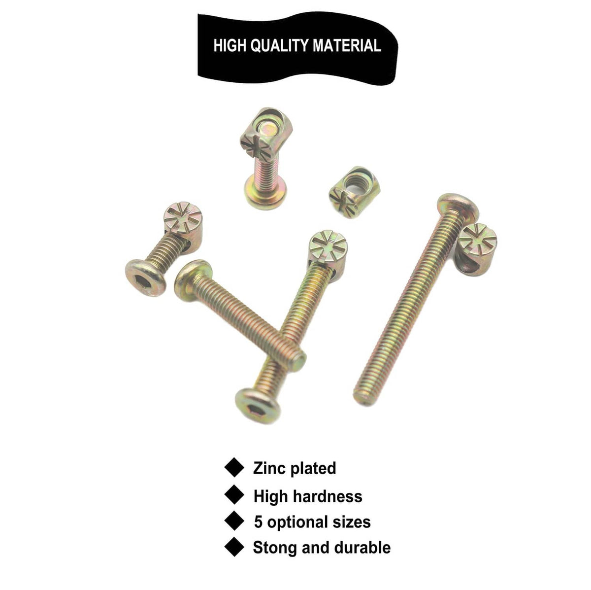 M6 bolts and nuts assortment kit, zinc-plated fasteners laid out for inspection