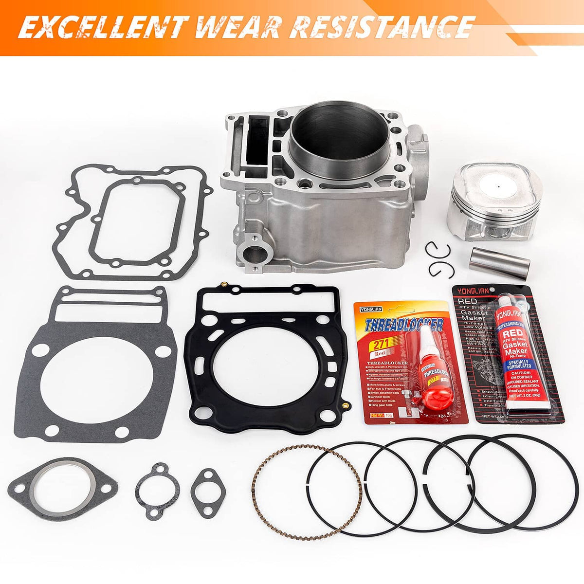 Cylinder head and piston top end kit with gaskets, rings, circlips, and pin