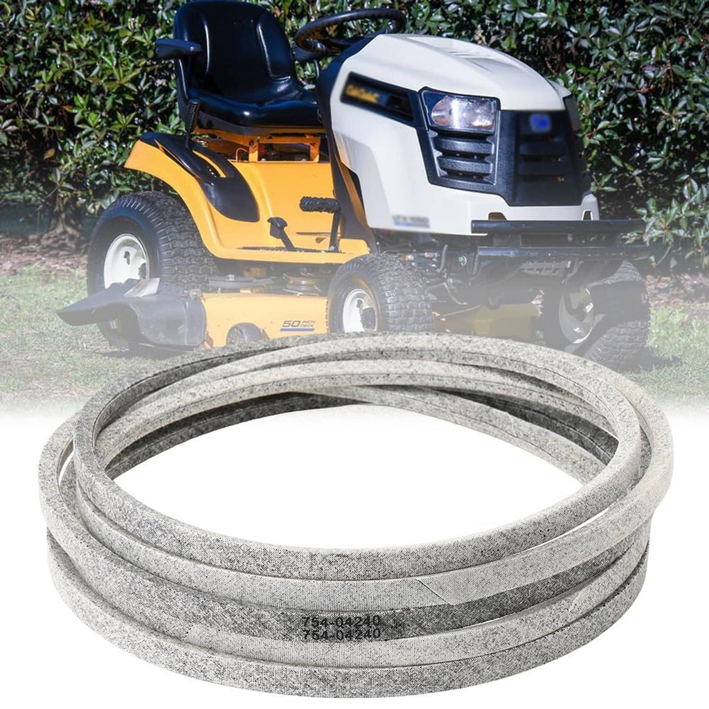 Mower deck belt, coiled gray ribbed rubber loop belt