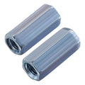 Extended hex rod coupling nuts, zinc-plated steel with threaded internal hole (2 pcs)