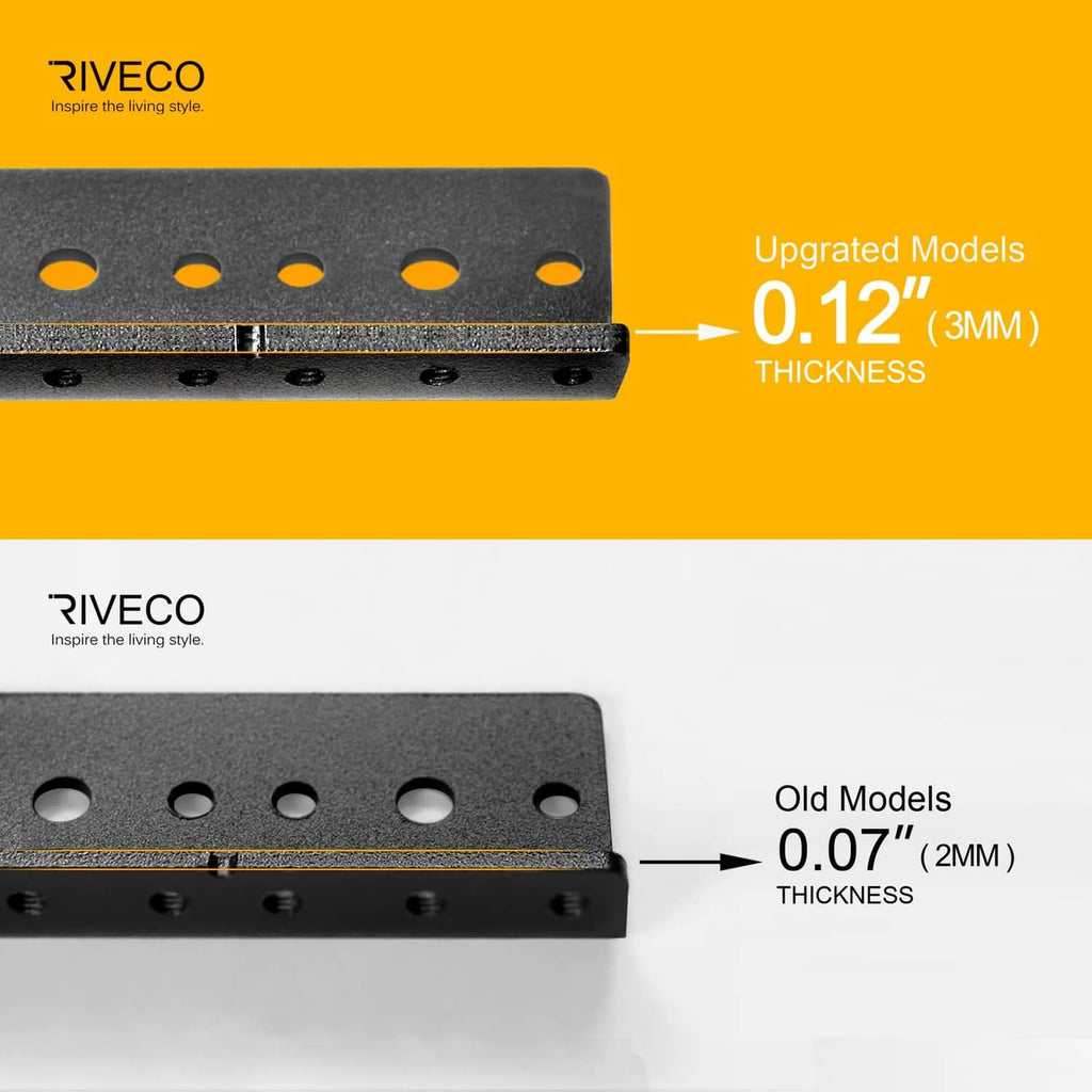 Black steel rack rails showing thicker 3mm plate versus thinner 2mm model