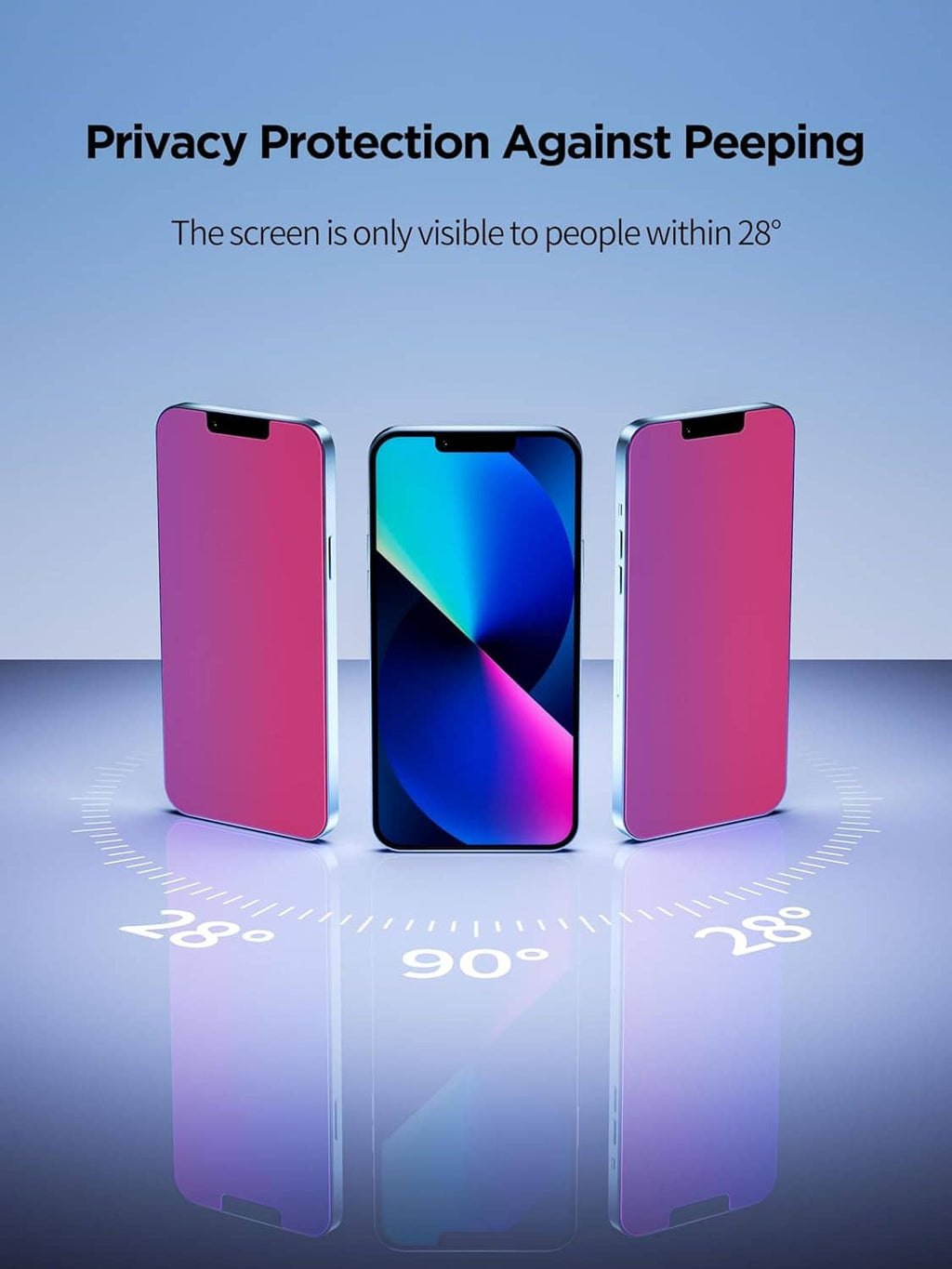 Privacy screen protector for iPhone 12 Pro Max showing reduced peeking angles