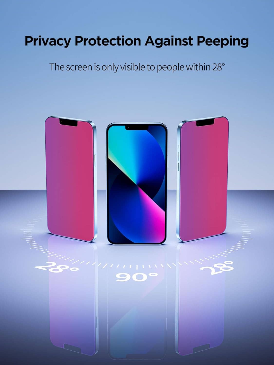 Privacy screen protector for iPhone 12 Pro Max showing reduced peeking angles