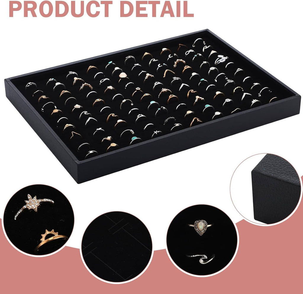 Black ring holder tray with velvet slots and inset sample rings