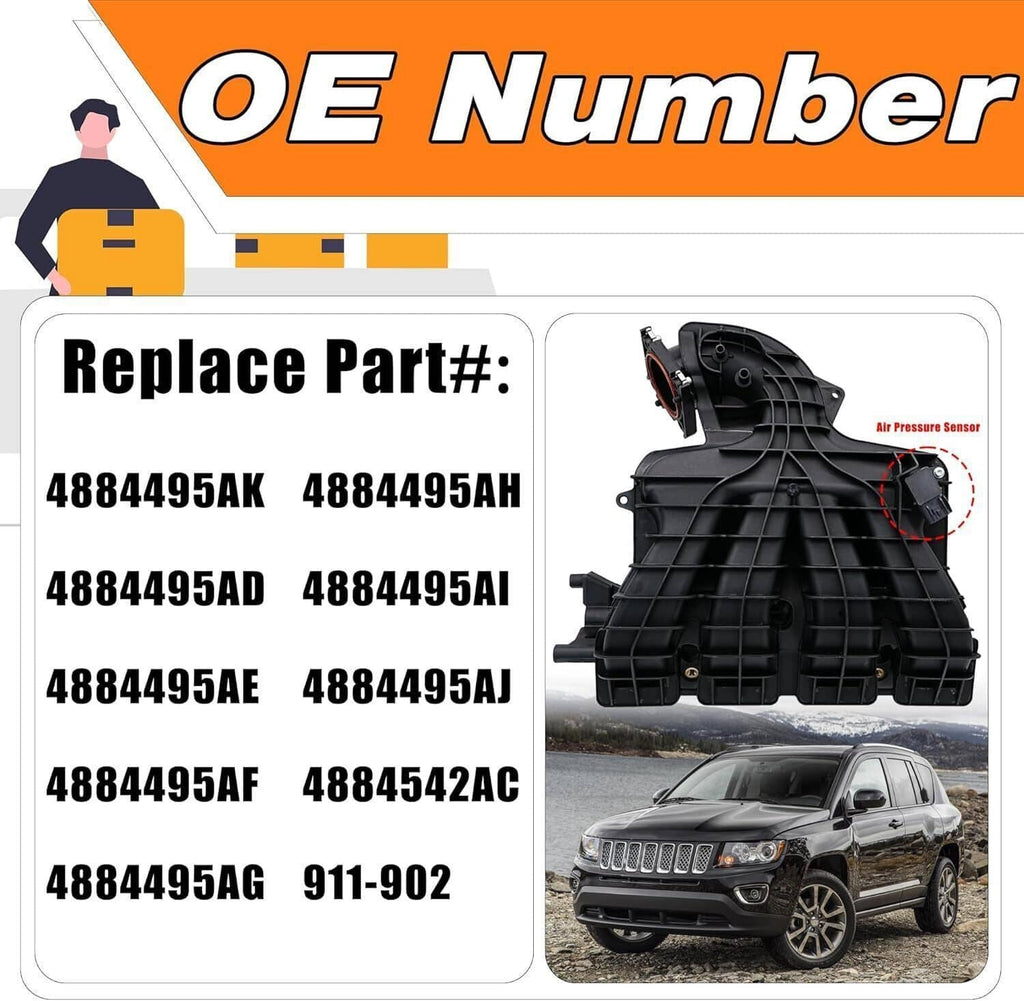 Intake manifold assembly with runner control valve, OE number replacement list, black