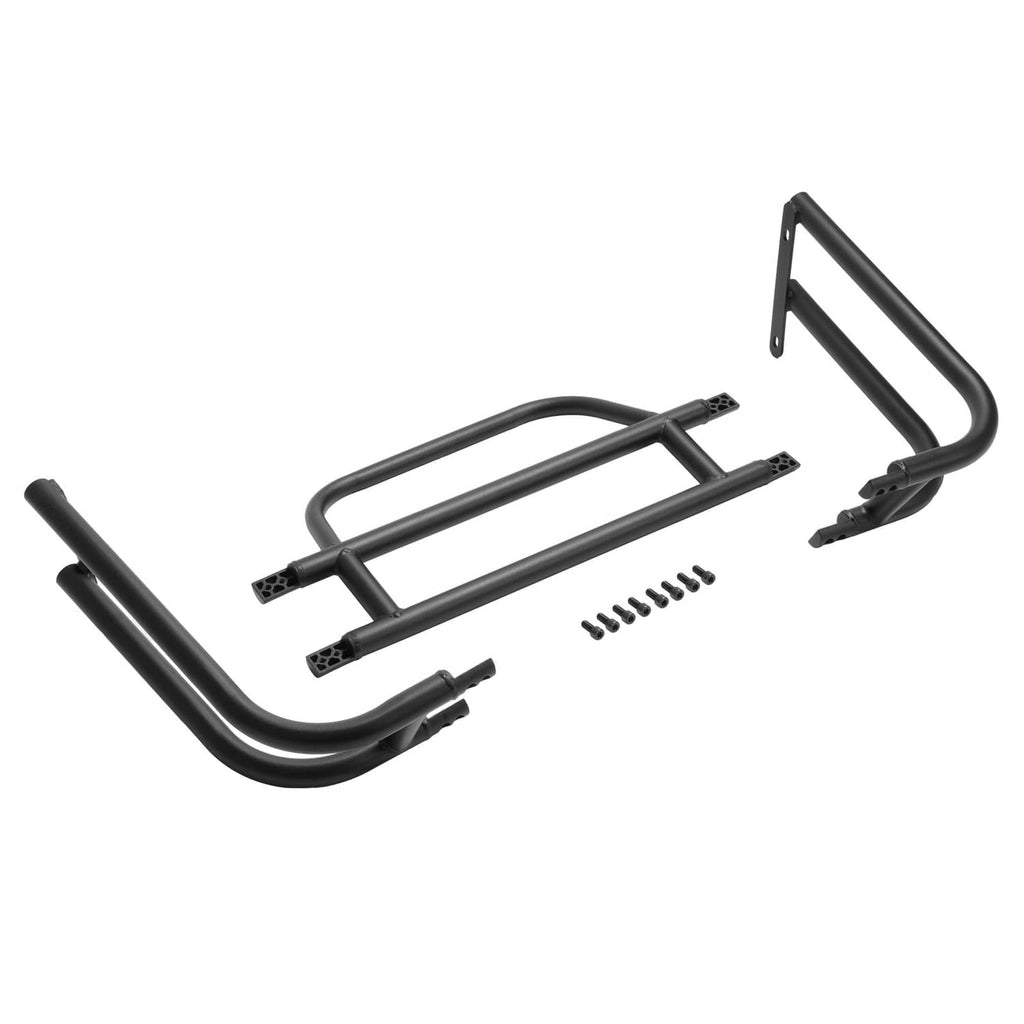 Black brush guard bumper parts kit with tubular bars, brackets, and small hardware