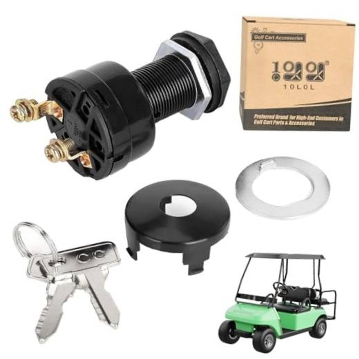 Starter ignition key switch for electric golf cart, black housing and keys set
