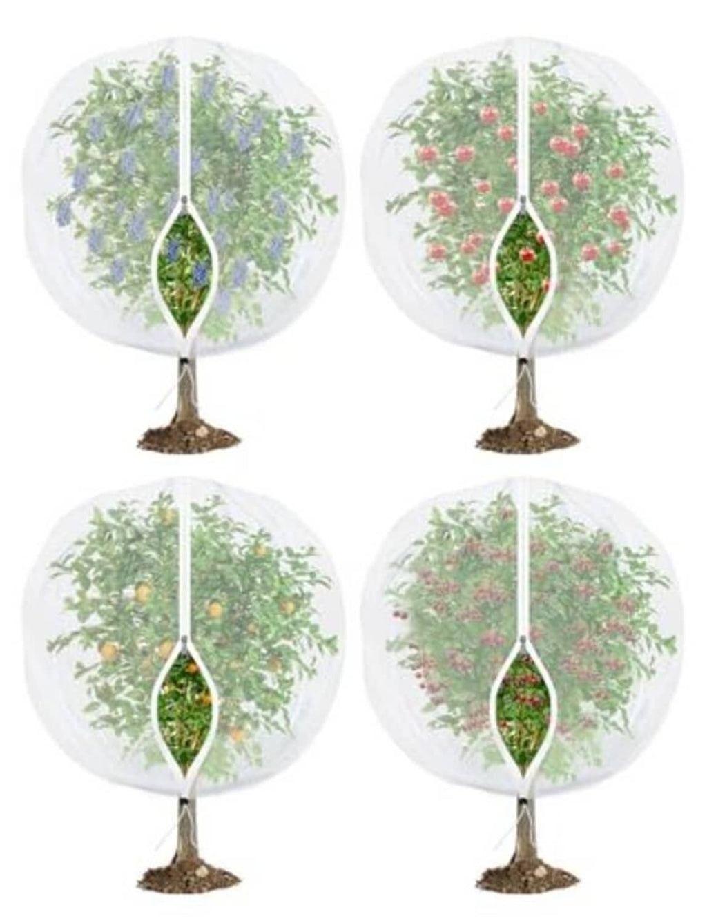 White mesh fruit tree netting cover with zipper and hanging stake, dome with plant pattern