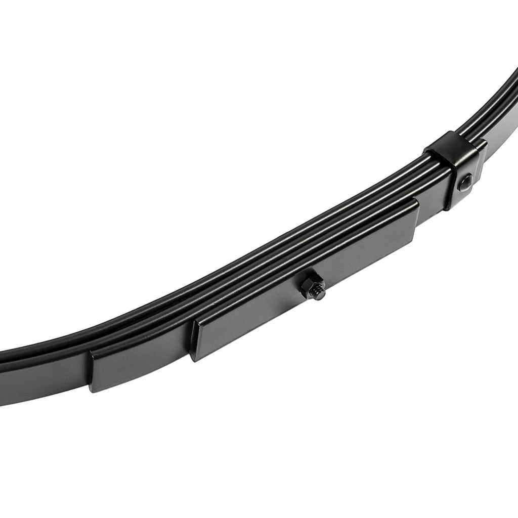 Black leaf spring assembly with U-bolt hanger clamps and mounting studs