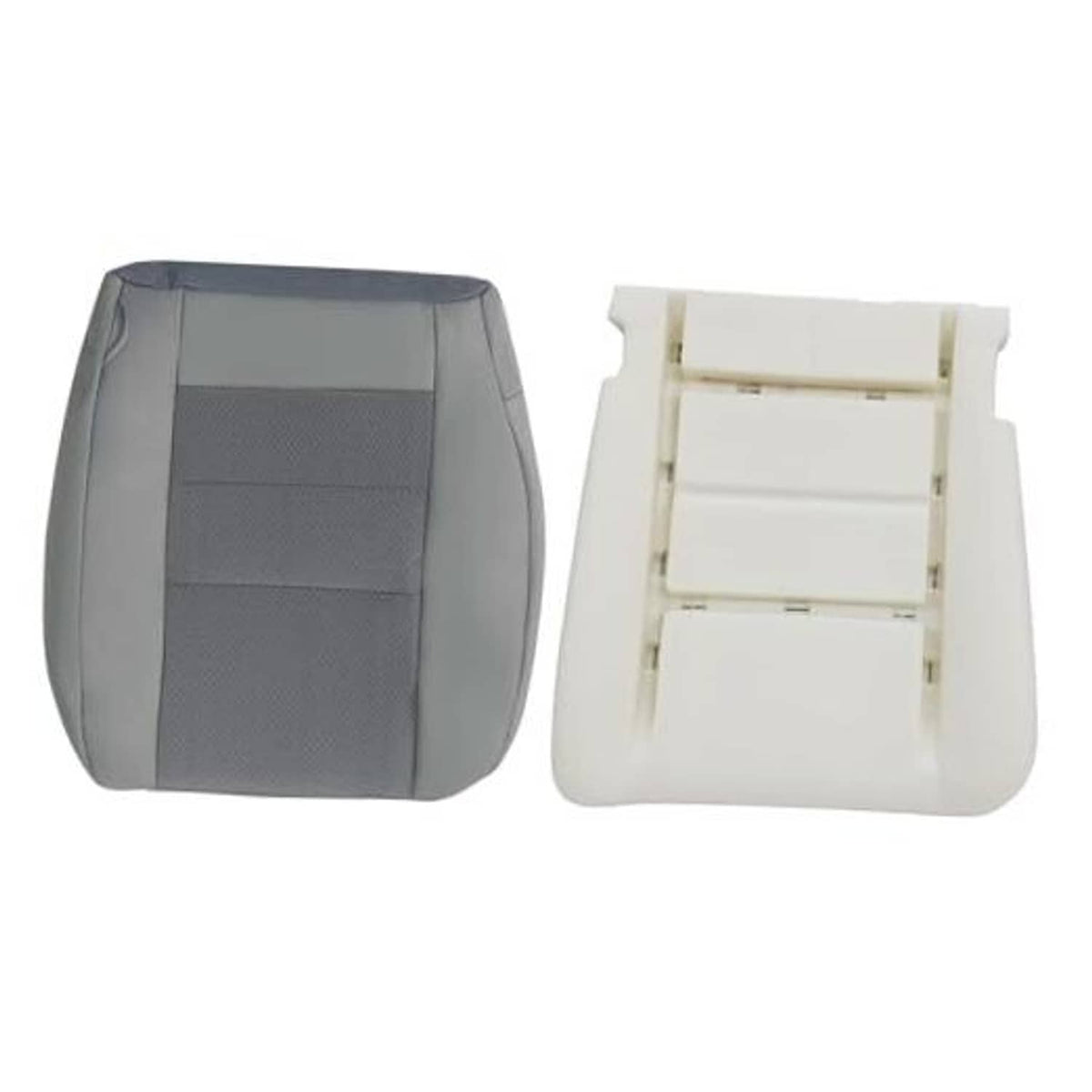 Front driver side seat cover, flint gray cloth with foam backing and panel seams
