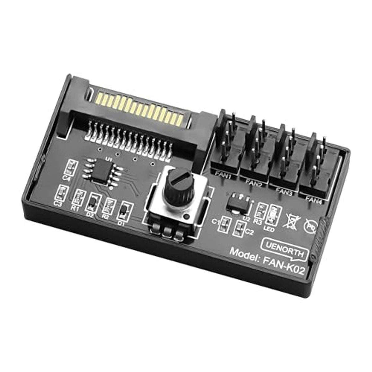 PC fan speed controller hub with speed knob and four fan header connectors