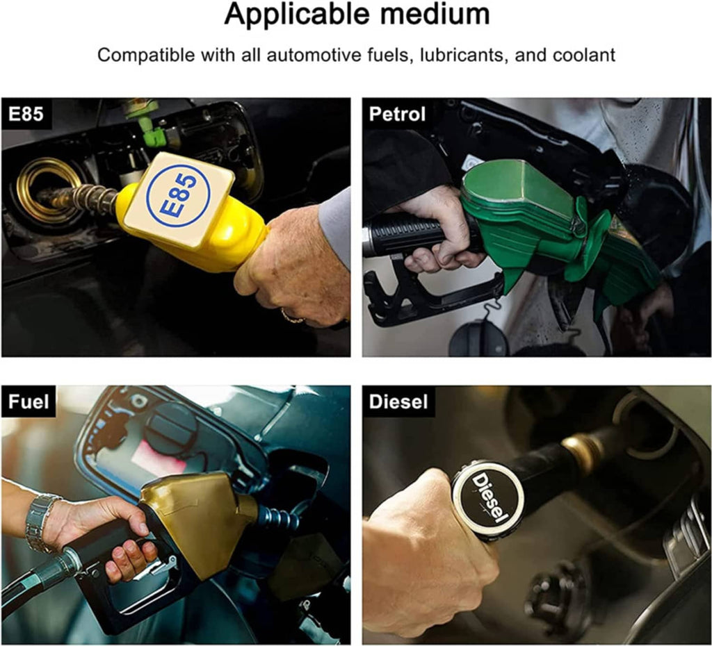 Compatibility icons for E85, petrol, fuel, and diesel shown on fuel line use