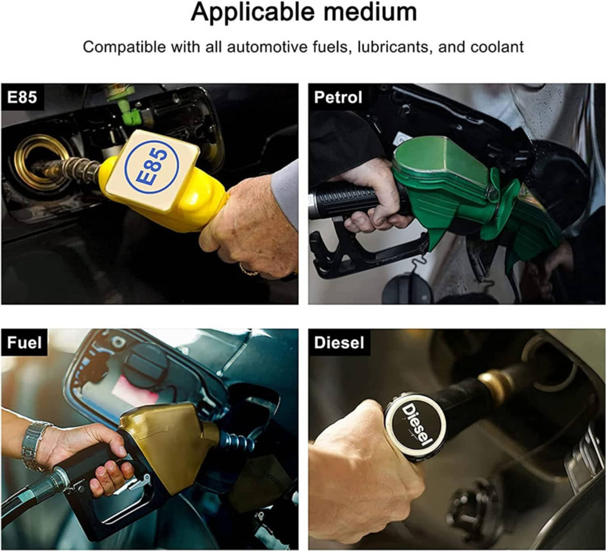 Compatibility icons for E85, petrol, fuel, and diesel shown on fuel line use
