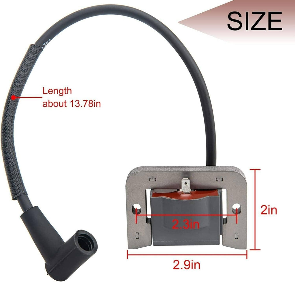 Ignition coil with black wire harness, showing connector dimensions and layout