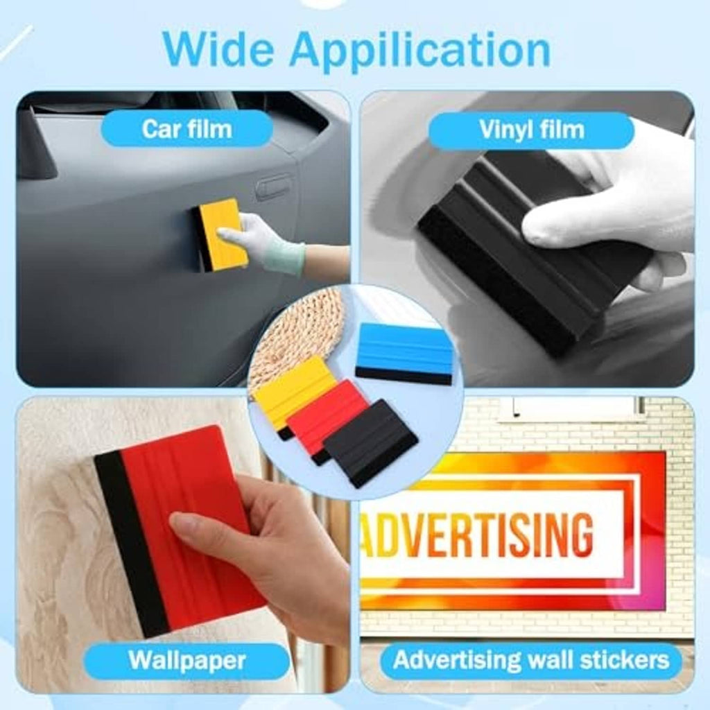 Felt-edge squeegee bundle with black contact pads for vinyl, car, and wall film