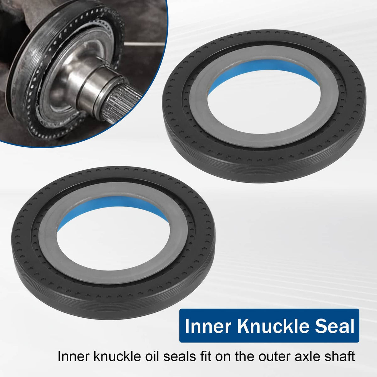 Inner knuckle seal pair with rubber seal rings and blue grease seal edges