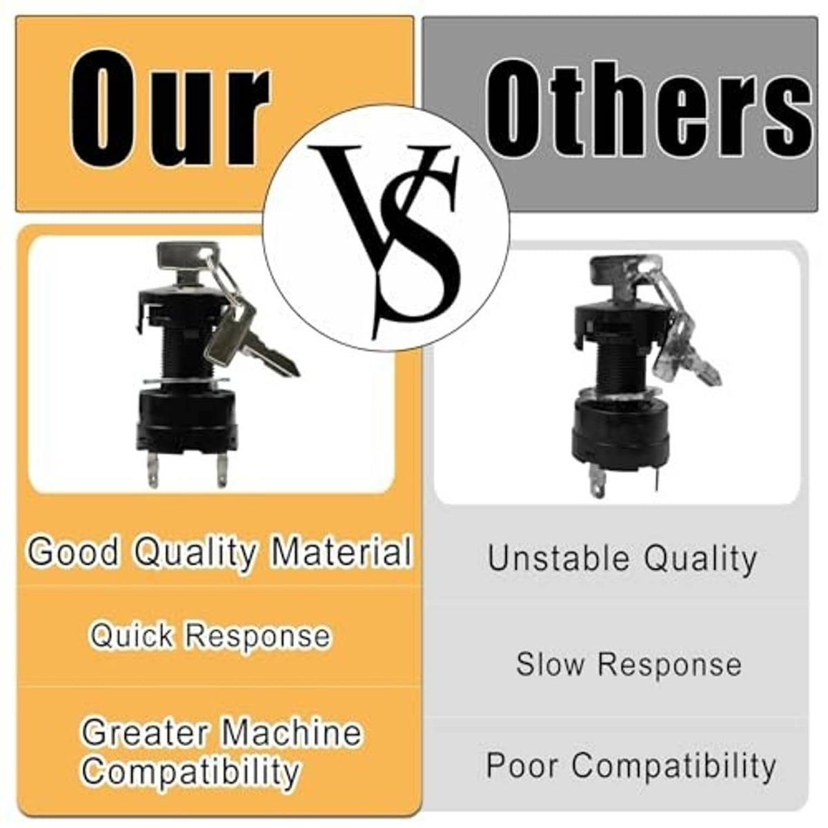 Two black ignition key switches with keys shown side by side