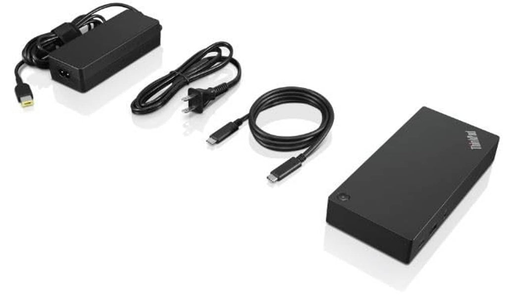 Black USB-C docking station kit with adapter and connecting cables
