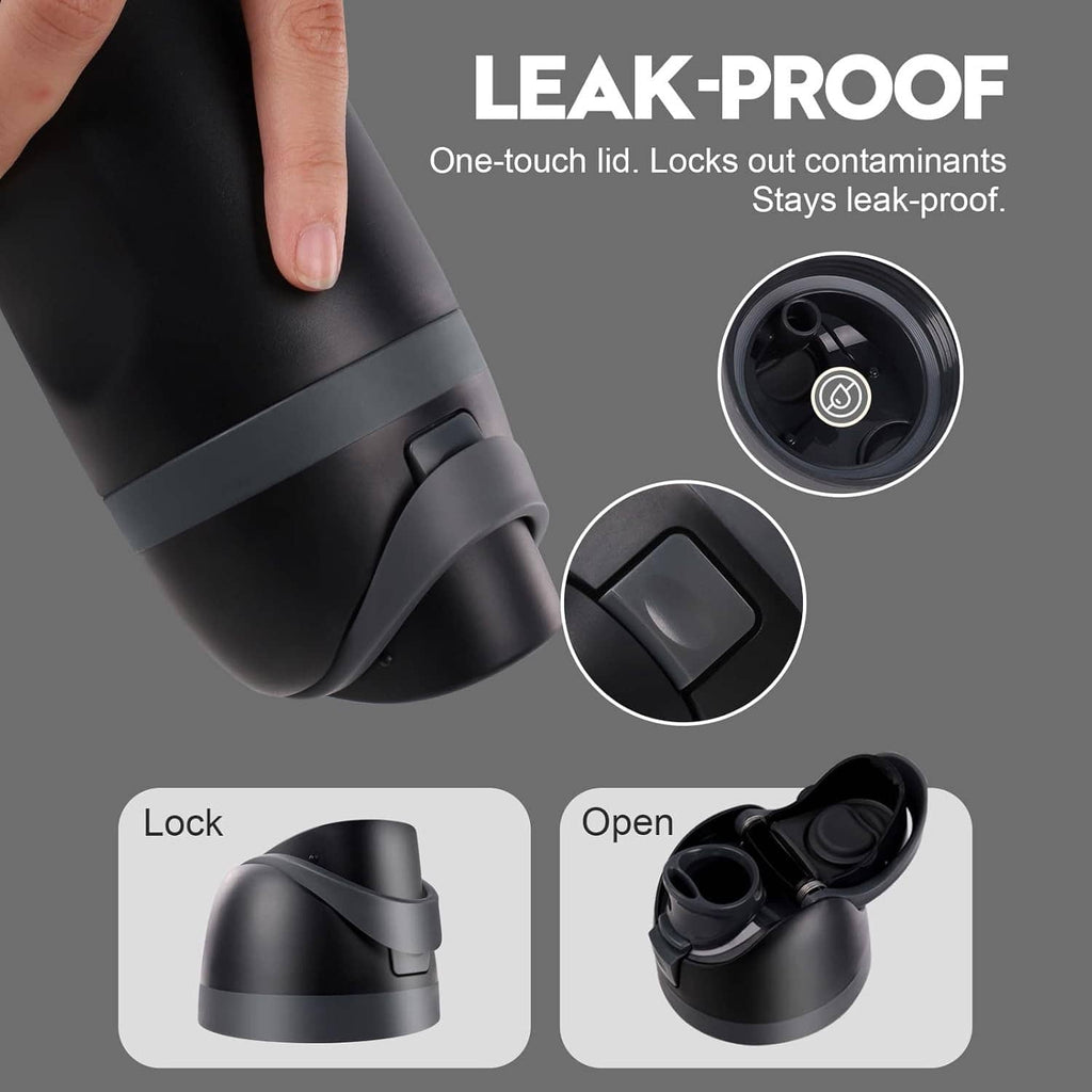 One-touch replacement lid in dark gray with locking tab and open drinking spout