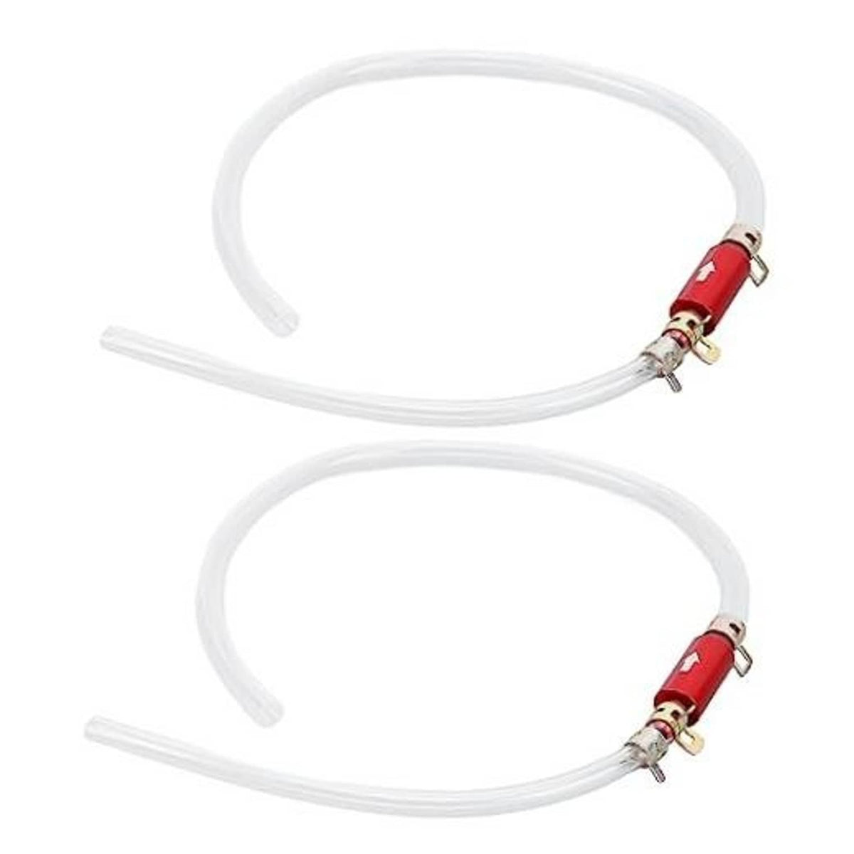 Pair of brake bleeder hoses with clear PVC tubing and red one-way check valves