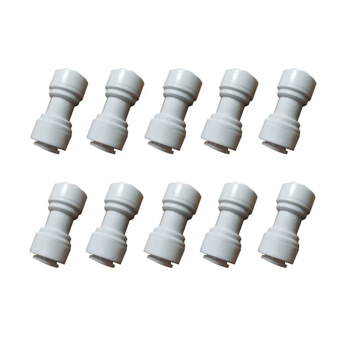 White push-fit tube connectors for 3/8 in O.D. tubing, angled ends