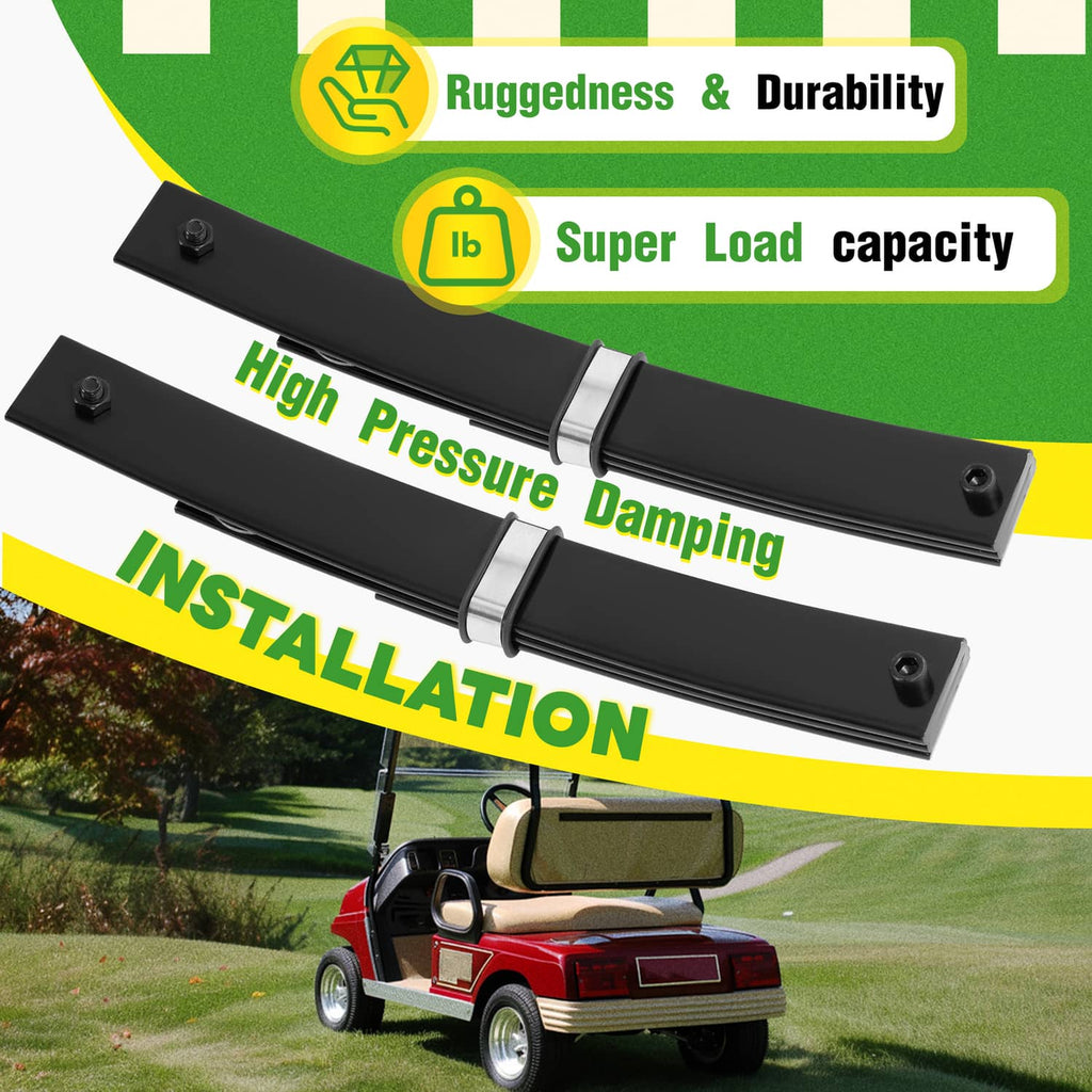 Long black leaf spring assemblies with silver clamp bands and mounting holes