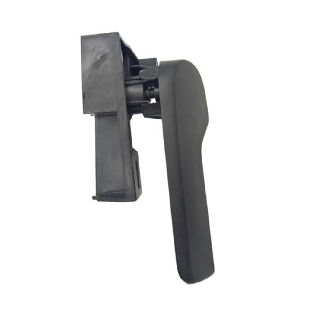 Dark gray hood latch release handle with base hinge and bracket