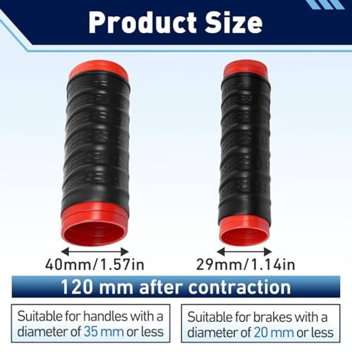 Black ribbed silicone grip covers with red end caps, two different lengths
