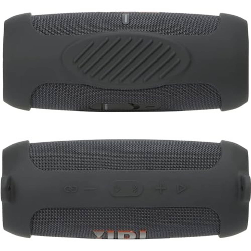 Black JBL Charge 5 speaker case cover with bottom cutouts and control openings.