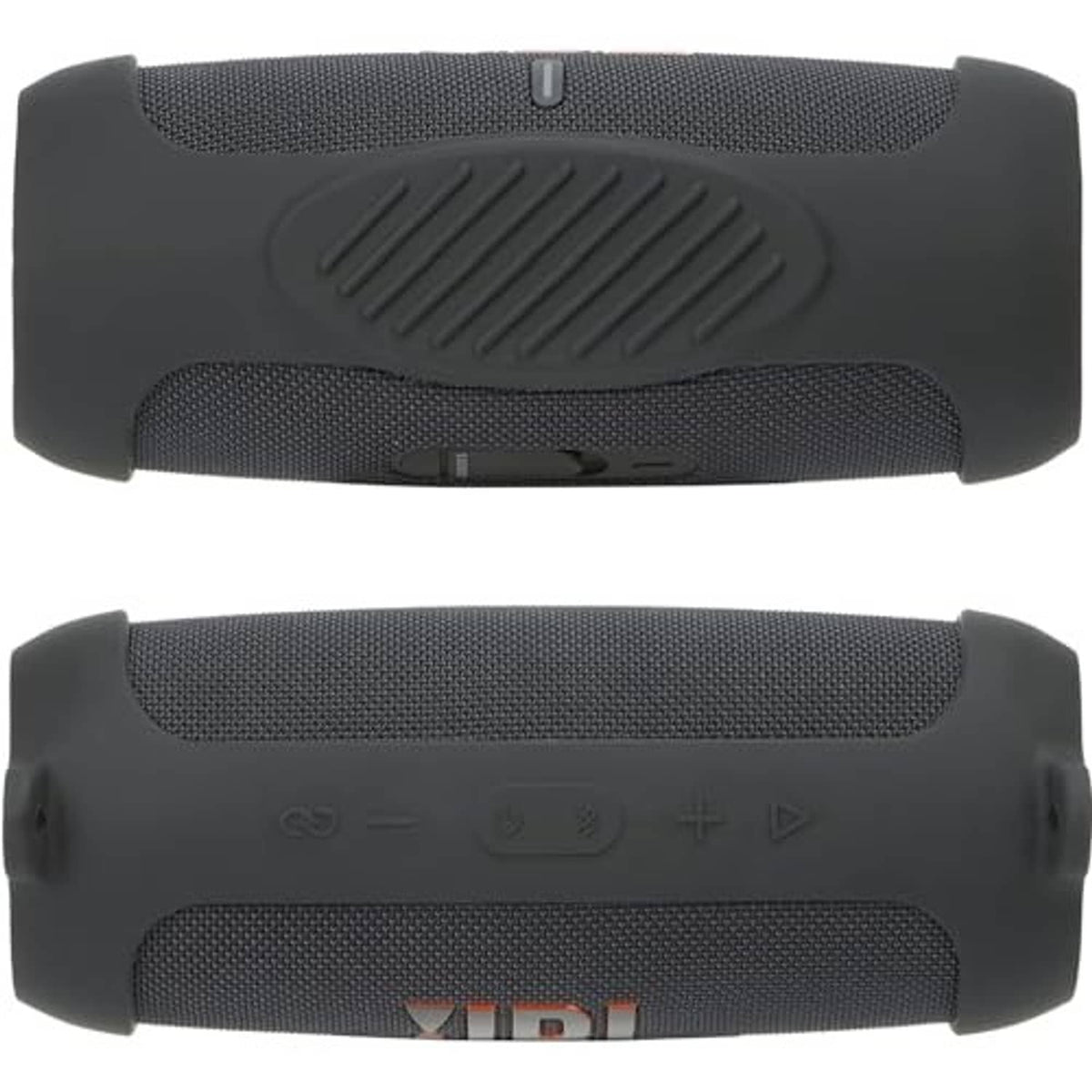 Black JBL Charge 5 speaker case cover with bottom cutouts and control openings.