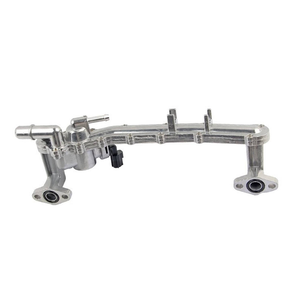 Long aluminum coolant water pipe kit with end flanges and bracketed connections