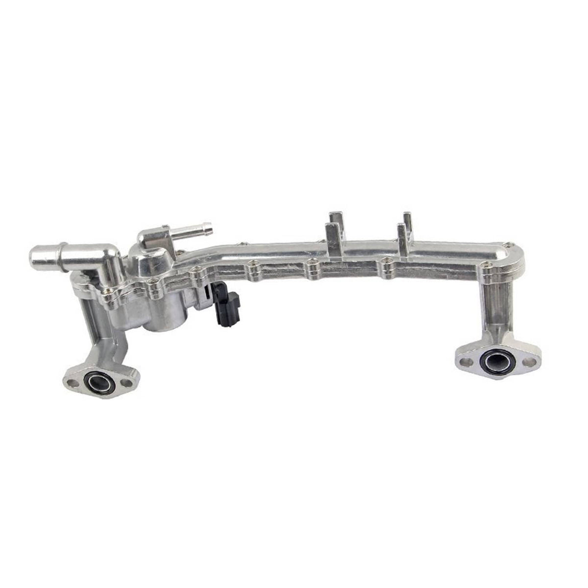 Long aluminum coolant water pipe kit with end flanges and bracketed connections