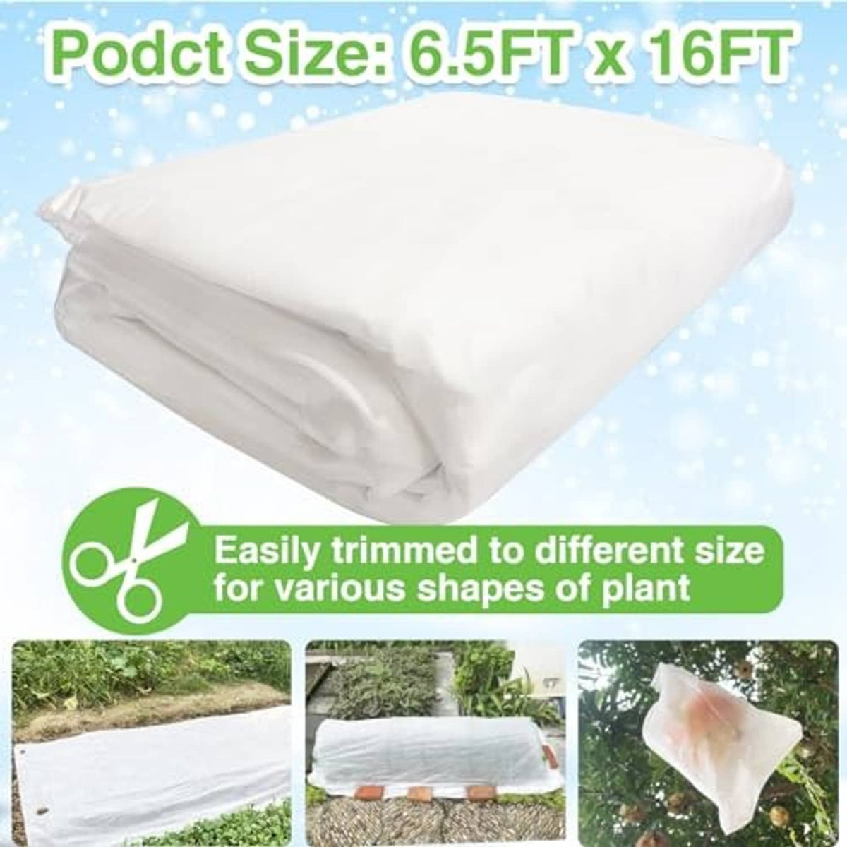 Folded white plant freeze protection blanket, compact rectangular bundle