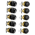 Matte black entry lock set with gold accents, keys and matching interior knob set