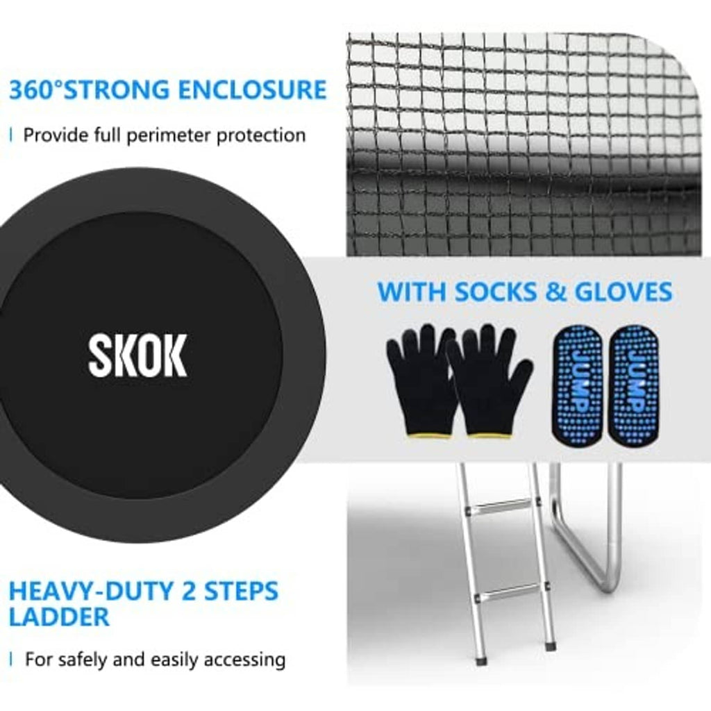 Trampoline safety accessories featuring a 2-step ladder and protective socks & gloves
