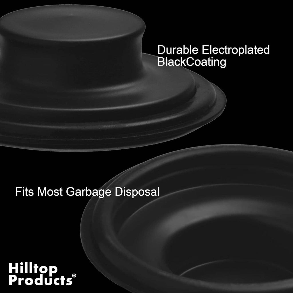 Black garbage disposal stopper plug with smooth raised top and outer ring