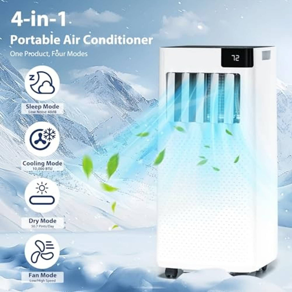 White portable air conditioner with top control panel and front cooling vent openings