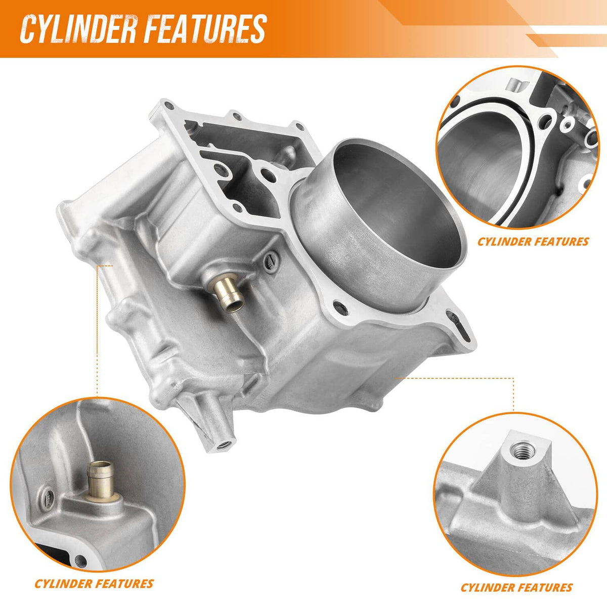 Cylinder head assembly with brass fitting and detailed polished cylinder bore