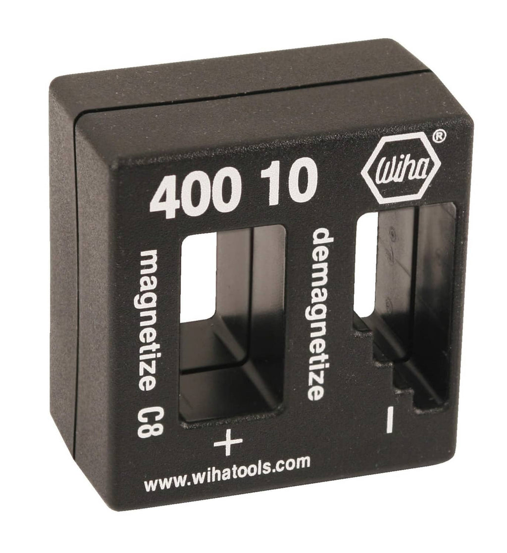 Wiha magnetizer/demagnetizer block, black with magnetize and demagnetize slots
