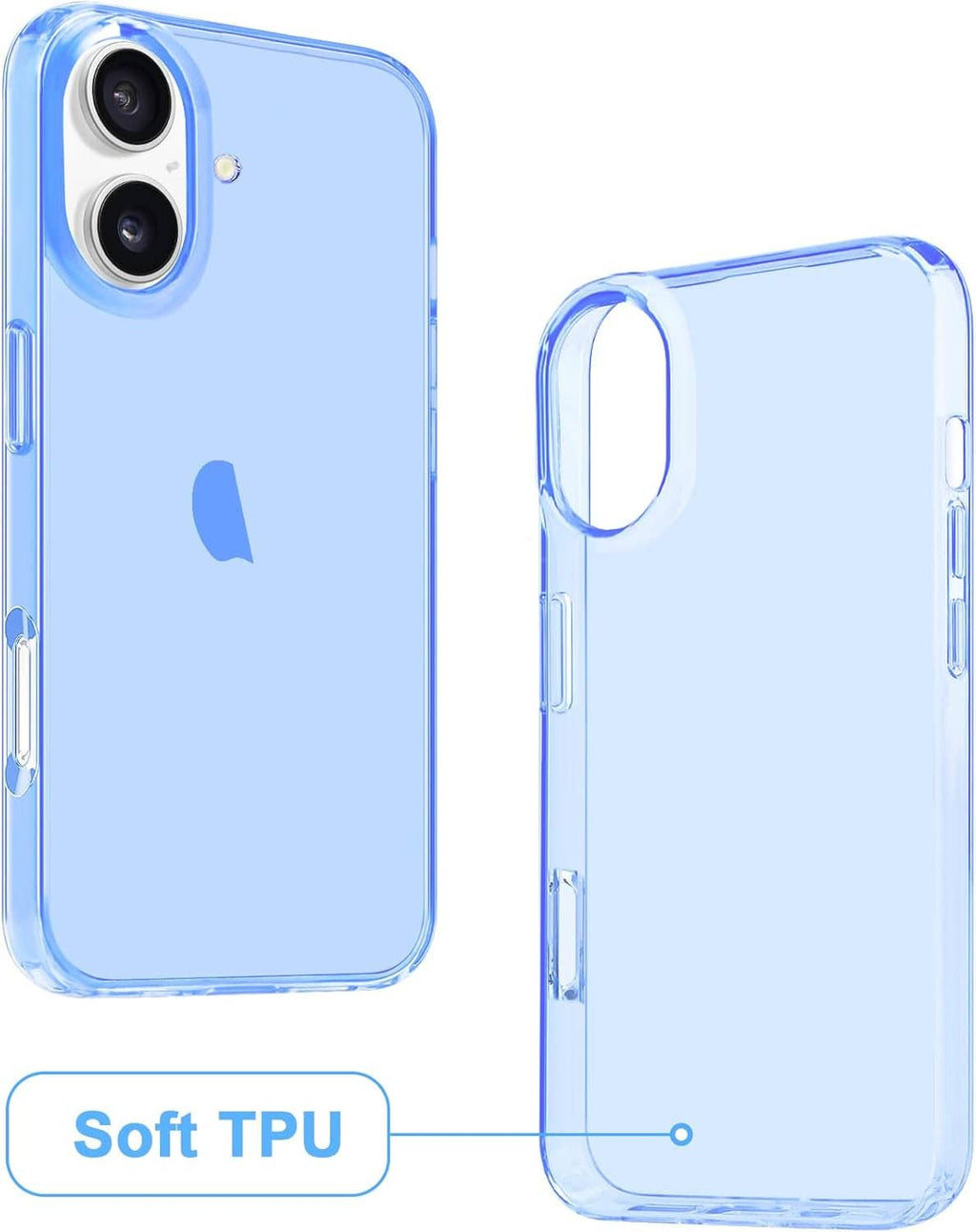 Soft transparent TPU iPhone 16 Plus case, back and side profile