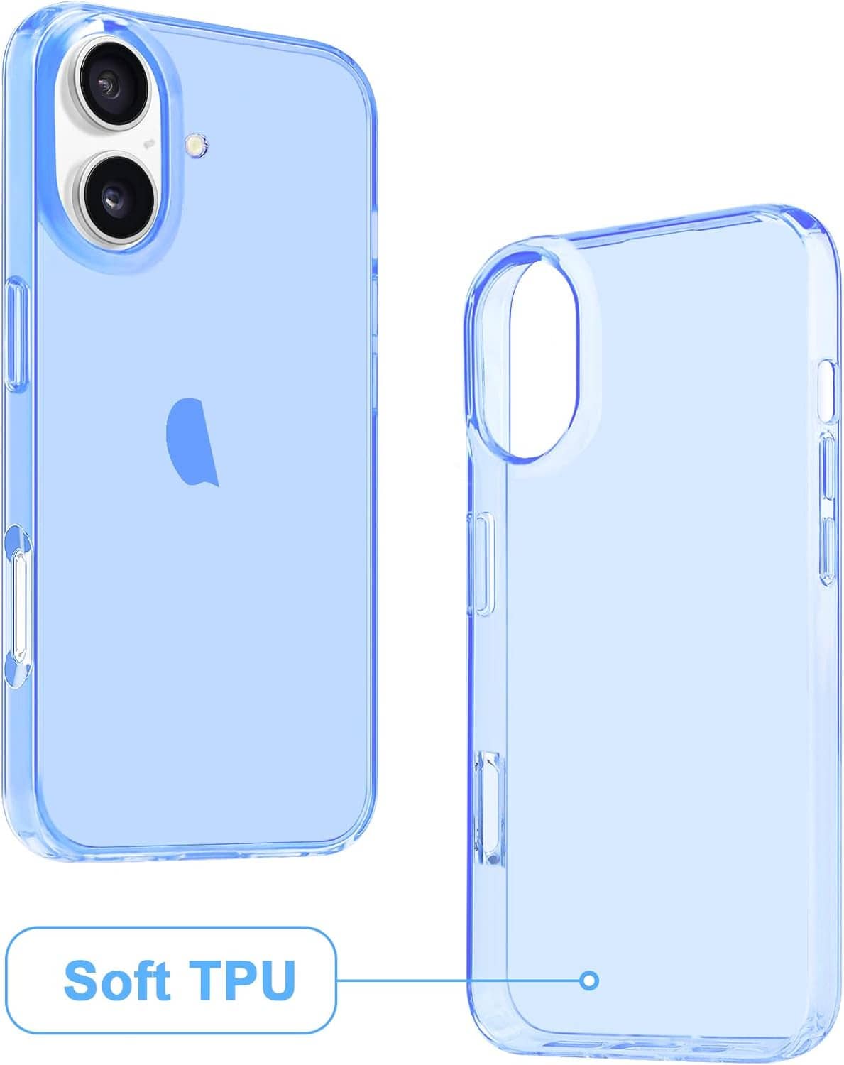 Soft transparent TPU iPhone 16 Plus case, back and side profile