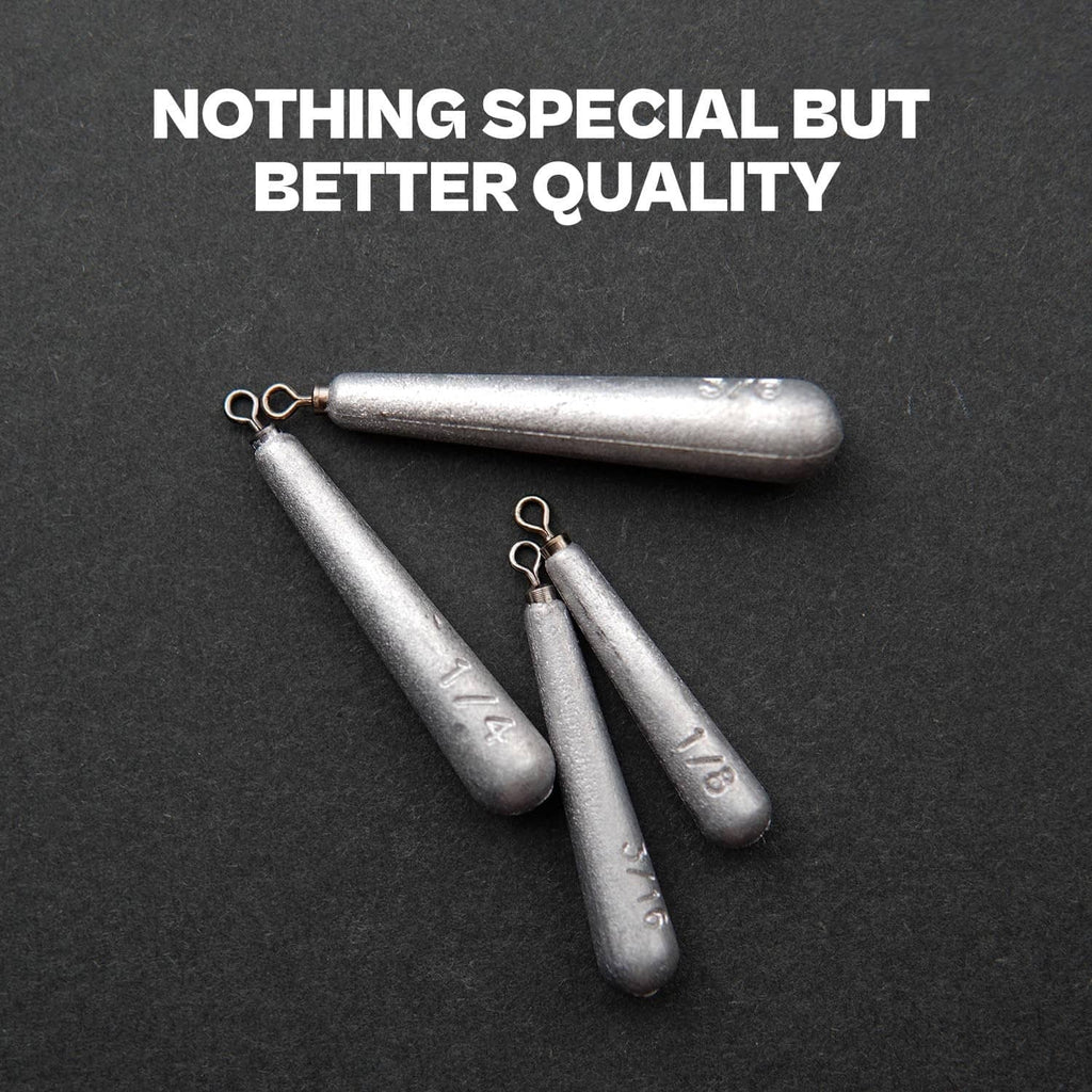 Silver fishing drop shot sinkers with metal eyelets, fanned layout