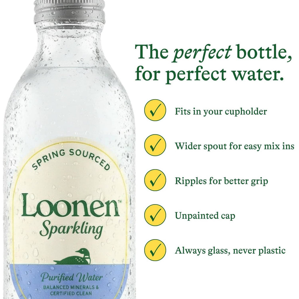 Loonen sparkling water glass bottle with yellow label and unpainted cap